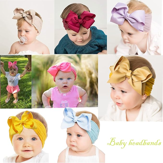 CellElection 20PCS Baby Girls Soft Nylon Headbands 6Inch Big Bows Elastic Nylon Hairbands Hair Accessories for Newborns Infants Toddlers Kids…