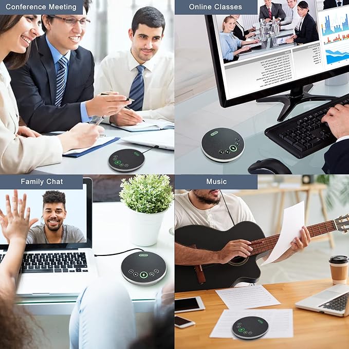TONGVEO Bluetooth Speakerphone Conference Microphones, Wireless Conference Speaker 360°Voice Pick up with 4 AI Noise Cancellation Mics USB/Dongle/Bluetooth Connection 8 Hour Call Time for 8-12 People