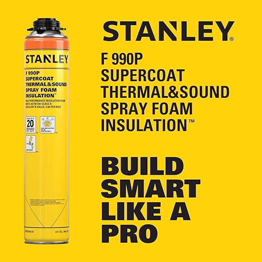 STANLEY F 990P Supercoat Spray Foam Insulation Kit - Closed Cell Spray Foam Covers Up to 360 Sq.Ft.,(11.32/2 inch R-Value) - Including Gun, Cleaner, Safety Items - 27.1 oz, 18 Pack