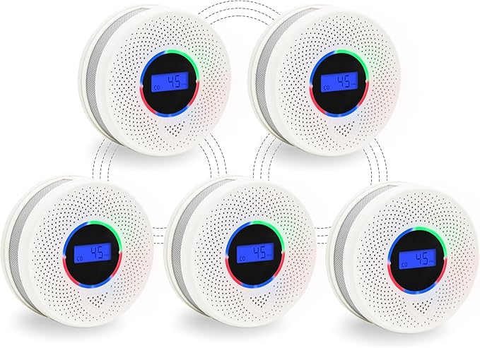 10-Year Battery Wireless Interconnected Smoke and Carbon Monoxide Detector, Smart Interlink Smoke CO Alarm with Digital Display, Fire and CO Combo Alarm for Home (5 Pack)