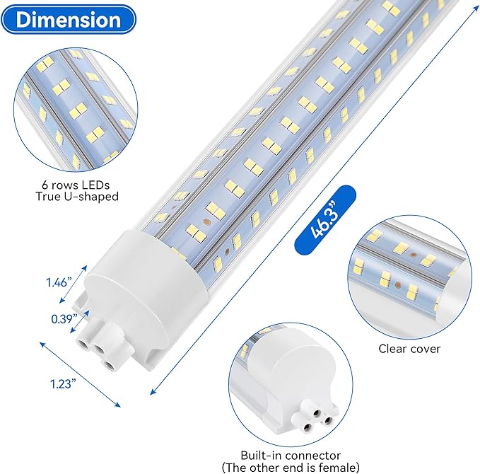 6-Pack 4FT LED Shop Light, 70W Ultra Bright, 10,000LM, U-Shaped T8 Integrated Tube Light, 6500K Linkable, Built-in connector, Surface Mount Plug & Play LED Ceiling Light for Garage, Workshop, Basement