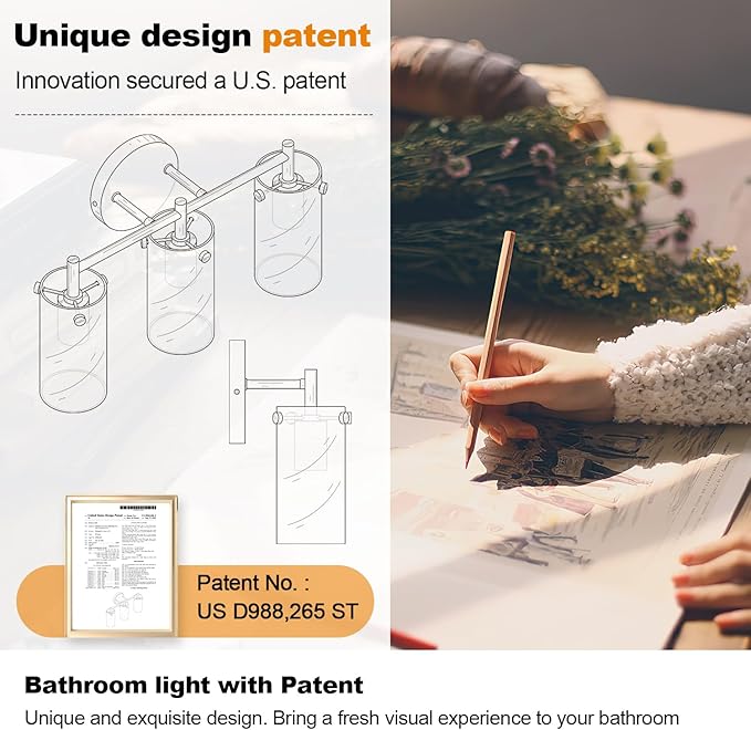 Indoi 3-Light Brushed Nickel Bathroom Vanity Light Fixtures, Clear Glass Shade Wall Sconces for Mirror, Bedroom, Living Room, Hallway