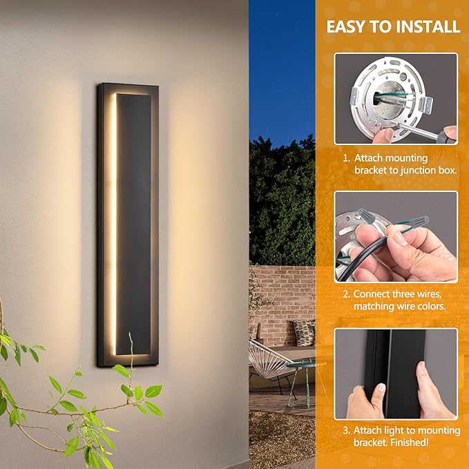 tewei 23.6 Inch Modern Outdoor Wall Sconce, Long Black LED Exterior Lighting Fixtures, Modern Large Outdoor Front Porch Lights Outside Wall Mount Lights for House, Warm White 3000K, 1 Pack