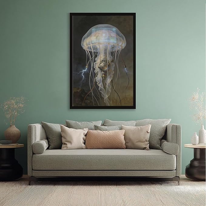 Framed Fantasy Wall Art for Living Room TV Wall Futuristic Tech Inspired Home Decor 24x36in