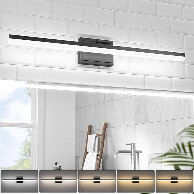 VOLISUN Modern Bathroom Vanity Light 31.5 inch, 28W Dimmable 5CCT Led Bathroom Light Fixture Over Mirror, Black Bar Vanity Light for Bathrooms Mirror Cabinets Bedroom-ETL Certificated
