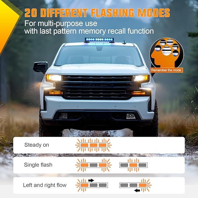 Nilight 12LED Wireless Emergency Strobe Light Blue 14 Inch Magnetic Mount Mini Light Bar 12V Rooftop Powered Hazard Warning Flashing Lights for Car Truck Trailer Snow Plow Construction Vehicles