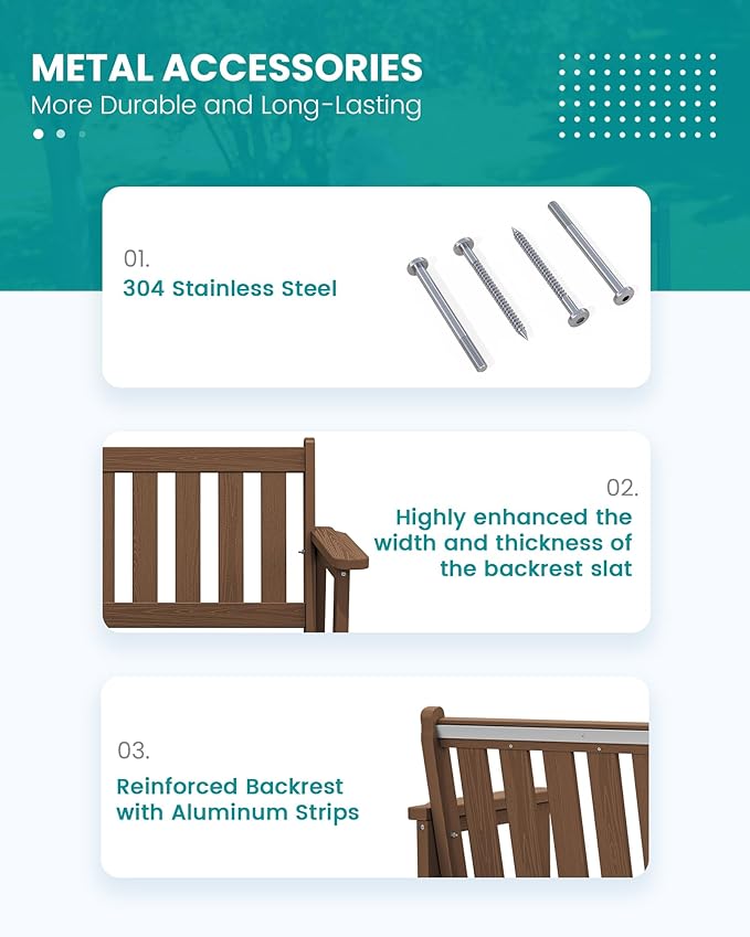SERWALL Outdoor Bench, HDPE Outdoor Benches Weatherproof, 2-Person Garden Bench with 660 lbs Weight Capacity, Patio Benches for Outdoors, Garden, Porch, Backyard and Park, Brown