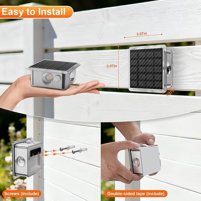 AUDLES Solar Wall Lights Outdoor Waterproof, 4-Sided Glow Solar Fence Lights, 3000K 4000K 6000K 3 Color Temperature Solar Wall Sconce for Garden Patio House Porch Poolside Decor-8 Pack
