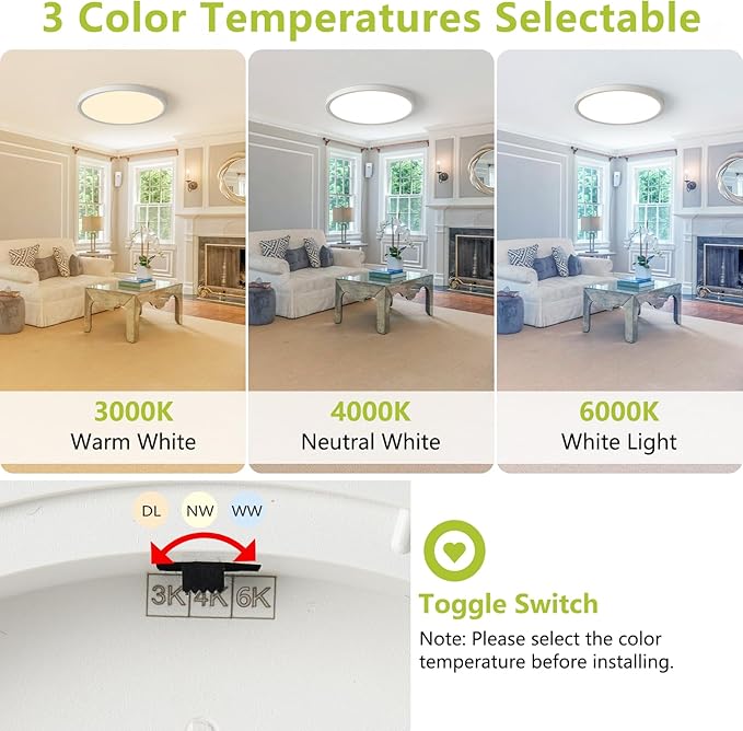 20 Inch LED Flush Mount Ceiling Light, 42W 4200LM Dimmable, 3000K/4000K/6000K Color Temperature Selectable, Ultra Slim Low Profile Ceiling Lighting Fixture for Kitchen Bedroom Laundry Hallway, White