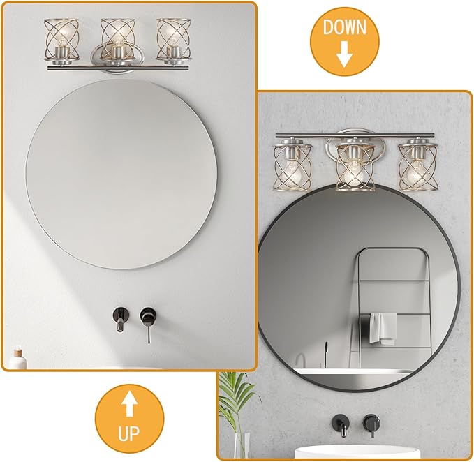 mavcadonf 3-Lights Bathroom Vanity Lights, Bathroom Light Fixtures Over Mirror, Brushed Nickel Vanity Light, Farmhouse Wall Lights with Clear Glass Shade, Bathroom Wall Lamp for Mirror Kitchen Bedroom