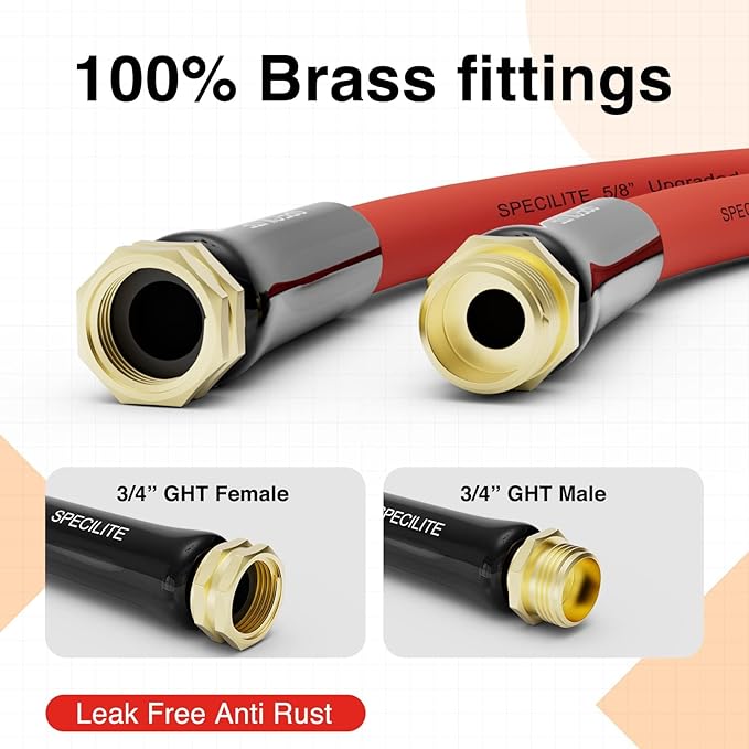SPECILITE 3/4" Hot/Cold Garden Water Hose 200 ft, -50℉-190℉,Flexible & Lightweight With 3/4" Brass Fittings for Yard, Outdoor, Farm, Red