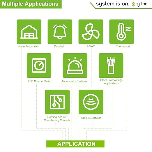 Syston 18/2 Thermostat Doorbell HVAC Heating Control Cable Wire, 18 AWG 2 Conductors 100% Solid Copper Conductors CL3R/FT4/CMR Riser-Rated, UV Resistant RoHS for Low Voltage Applications Use