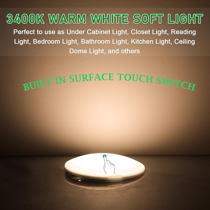 12V RV Interior LED Lights with Touch Switch, 4.5 Inch Ceiling Dome Puck Light, Low Profile RV Camper Trailer Boat Lighting, warm light (Pack 3)