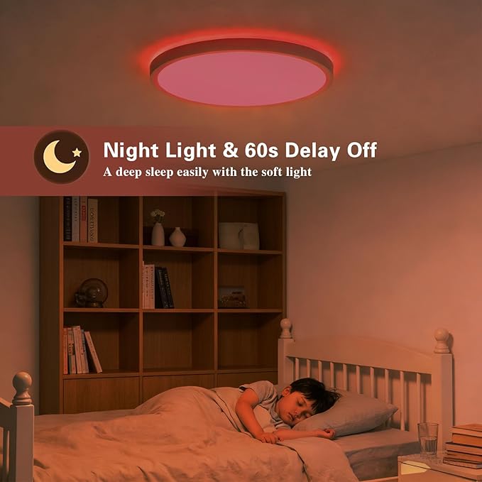 Led Ceiling Light 12 Inch - Flush Mount Ceiling Light for Bedroom Living Room, RGB Rear Color, White, 1-Pack