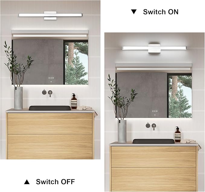 LED Modern Bathroom Vanity Light Fixtures (32-Inch, Cool White 6000K), Modern Acrylic Bathroom Wall Lighting Fixtures for Bathroom Over Mirror, Chrome