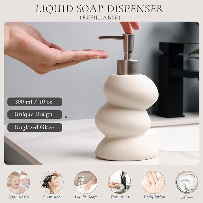Bathroom Accessory Set 5PCS, Ceramic Bathroom Accessories Set, Irregular Shape Small Bathroom Sets Accessories Complete, Home Apartment Minimalist Decor Vanity Countertop, Beige, ANTIS'S HOME