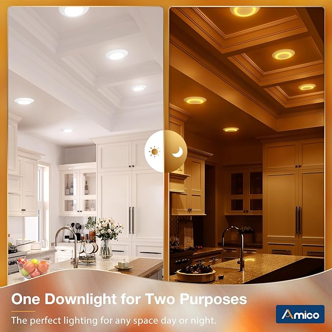 Amico 12 Pack 5CCT 5/6 Inch LED Disk Lights with Night Light, Dimmable Flush Mount Ceiling Disc Light, 2700K-6000K Selectable 12W Eqv 110W, 1050LM,Low Profile Surface Mount Ceiling Lights, ETL&FCC