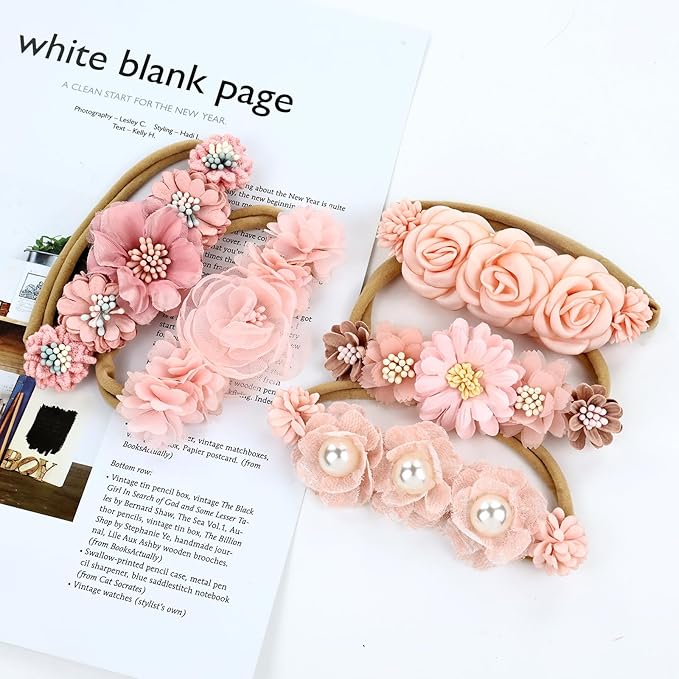 Cinaci 5 Pack Delicate Floral Flower Nylon Headbands Hair Bands Accessories for Baby Girls Newborns Infants Toddlers Kids (5 Pack S10)