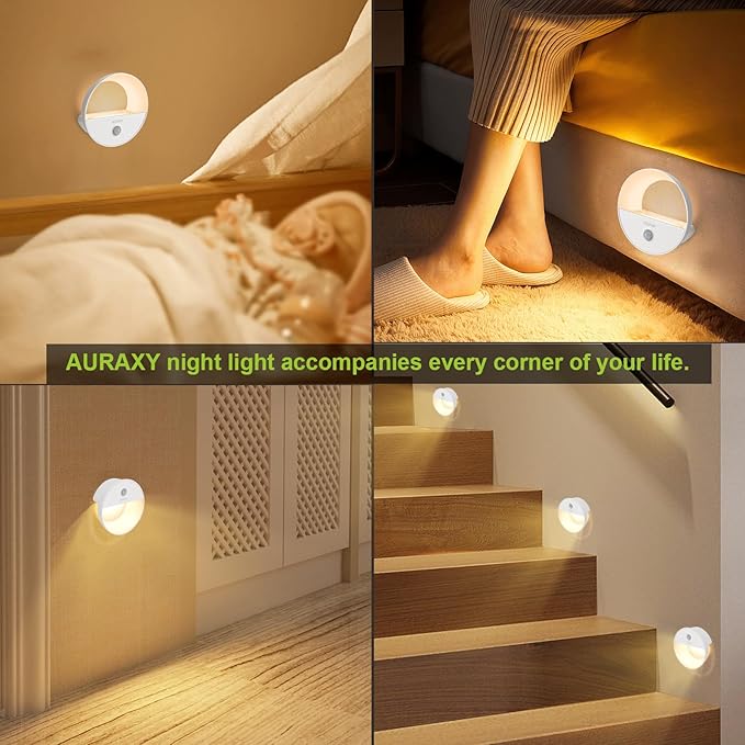 Rechargeable Battery Night Light, Motion Sensor Night Light, LED Warm White Magnetic Stick-on Motion Sensored Hallway Light, with Dusk to Dawn Sensor for Stairs, Wall, Closet, Cabinet (3 Pack)