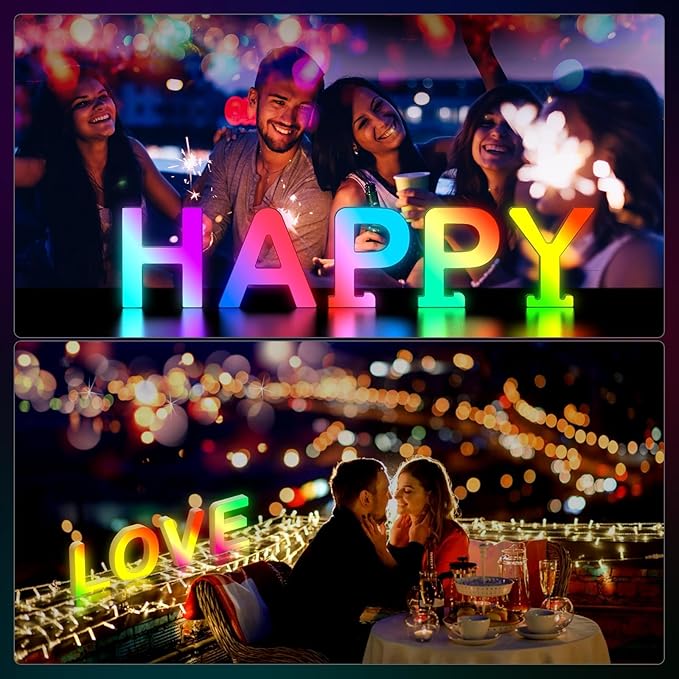 Light Up Letters Marquee Letter - Music Sync RGB Color Changing LED Lights Letter Logo Game Lights for Girls Women Party Birthday Christmas Valentine's Day Wall Desktop Decoration (MRGB-Q)