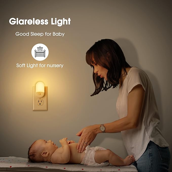 L LOHAS LED Night Lights Plug into Wall, [2 Pack] LED Dimmable Night Light with Light Sensors, 30/60LM Adjustable Brightness Nightlights, Soft White 3000K Automatic Night Light for Kid, Hallway