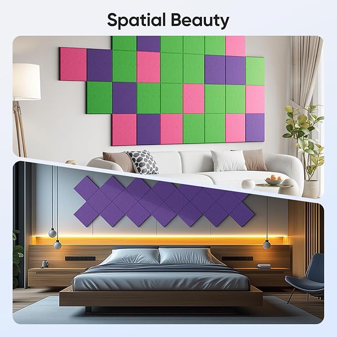 12 Pack 12" X 12" X 0.4" Acoustic Panels for Wall Sound Absorbing, Square Self-Adhesive Sound Panel, High Density Suitable for Multiple Scenarios(Violet)