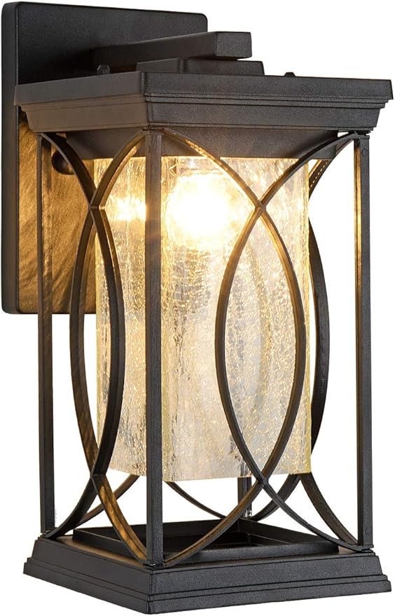 Dusk to Dawn Modern Outdoor Coach Lantern Exterior Light Fixtures Black Aluminum with Crack-Like Glass Waterproof Wall Sconce Mission Outside Light for House Front Porch Lighting