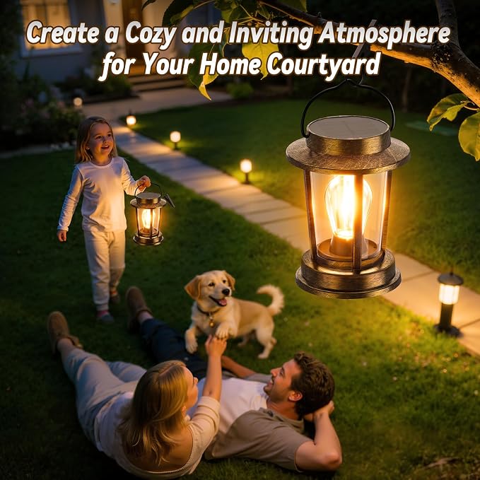 Solar Lanterns Outdoor Waterproof 2 Pack , Upgraded Solar Lights Outdoor, Bright Solar Powered Lanterns Decorative, Hanging Solar Lantern for Patio Garden Yard Path Porch Tree Decor(Antique Copper)