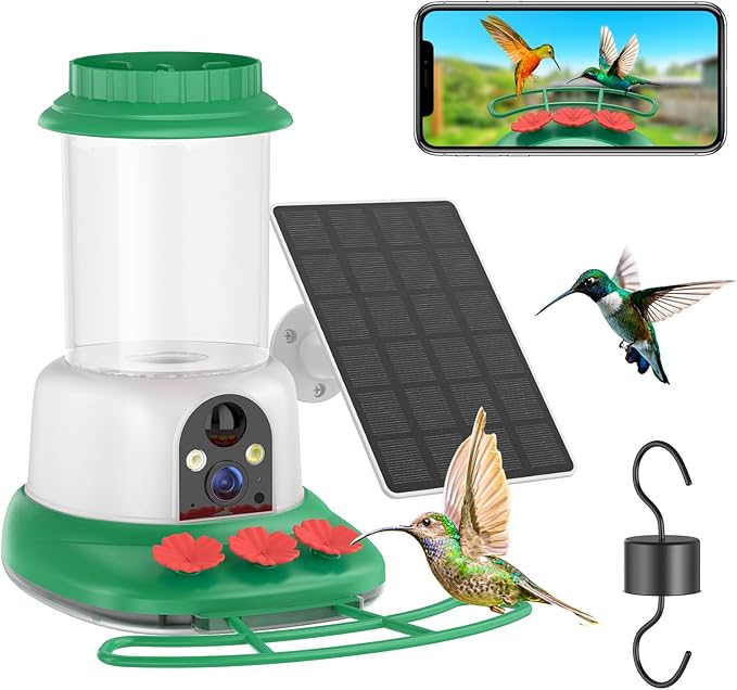 SEHMUA Hummingbird Feeder with Camera, 1 Year Trial AI Identify Birds Species, Smart Bird Cam with Solar Panel, Ant Moat & Bee Proof, Gift for Bird Watching