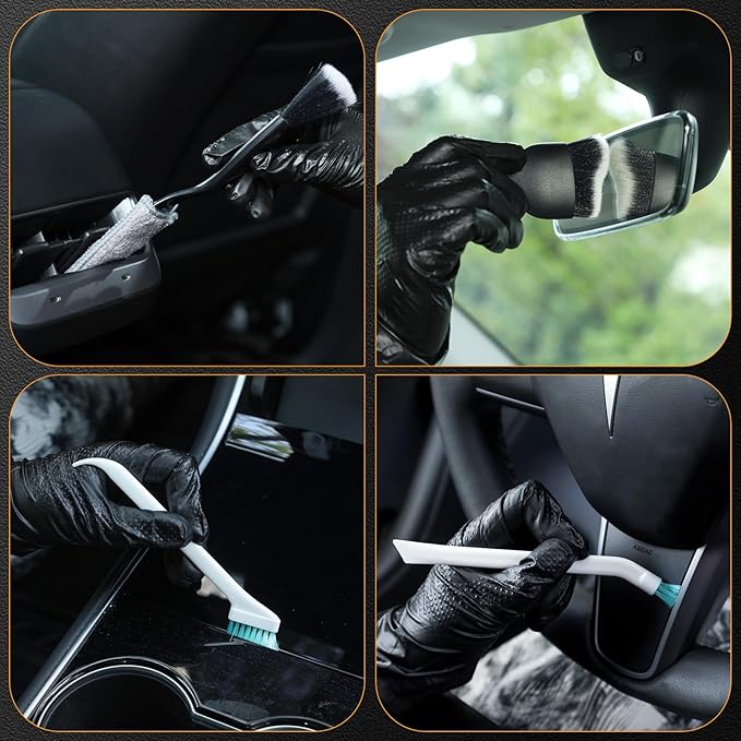 7PCS Car Detailing Brush Set,Boar’s Bristle Car Cleaning Detail Brush kit,Ultra Soft No Scratch Car Dust Brush,Car Interior Detailing Brushes Kit,Detail Brush Car Detailing for Interior Exterior(gold)