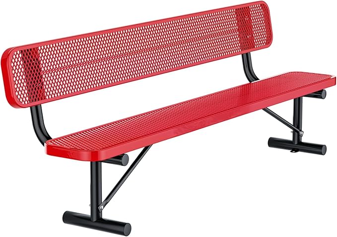 Heavy Duty Park Bench for Outside, Metal Park Bench with Back Portable Frame, Outdoor Steel Mesh Garden Bench with Backrest for Garden, Lawn, Patio, Porch, Park, Yard (Red, 8FT/95INCH)