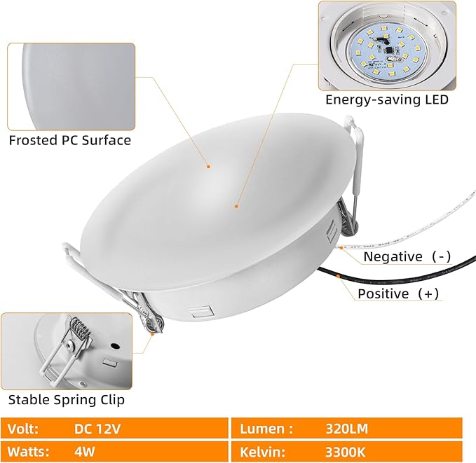 4.5in RV Lights Interior, DC12V LED RV Puck Lights,320LM Recessed Ceiling Light,RV Interior Down Light for Camper Trailer Boat Under Cabinet Lighting(4 Pack,3300K Warm White)