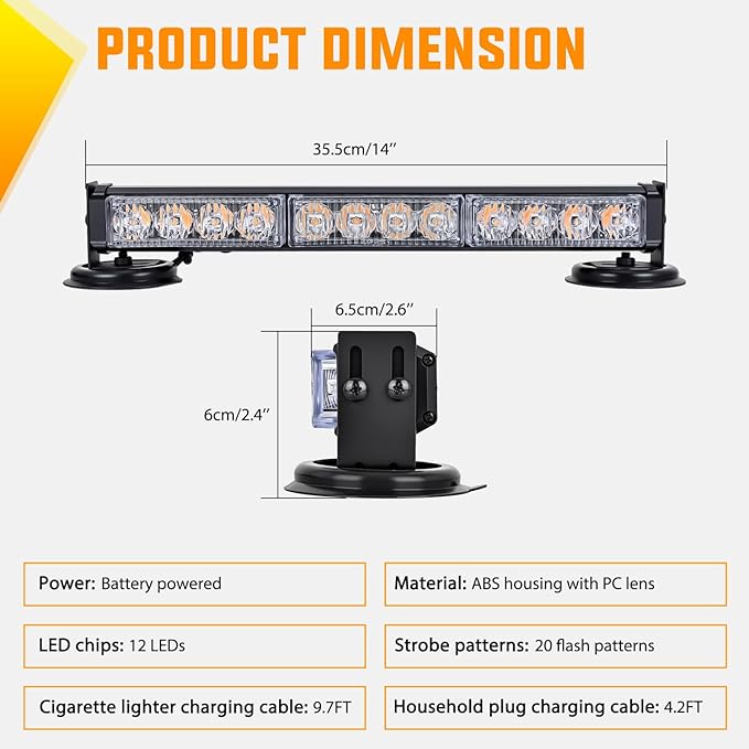 Nilight 12LED Wireless Emergency Strobe Light Red Blue 14 Inch Magnetic Mount Mini Light Bar 12V Rooftop Powered Hazard Warning Flashing Lights for Car Truck Trailer Snow Plow Construction Vehicles