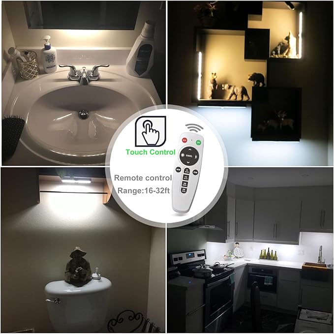 LDOPTO Motion Sensor Under Cabinet Lights with Remote 2 Pack, Dimmable Battery Operated Closet Lighting, LED Night Lights Indoor for Kitchen Hallway Stairway, tunable 3 Colors with timers
