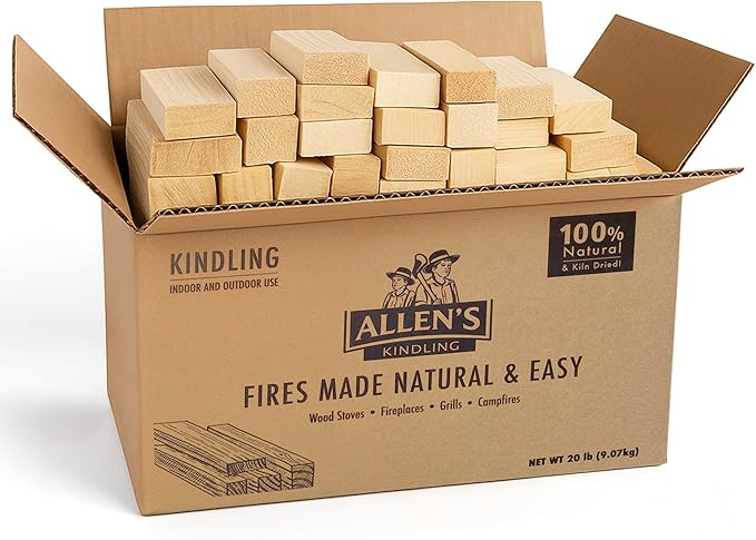 Allen's Natural Kindling Wood – 20 LB Box of Kiln-Dried Fire Starter Sticks for Campfires, Wood Stoves & BBQ – Easy to Light Fire Pit – Clean Burn Fire Starter Logs – No Chemicals or Odors