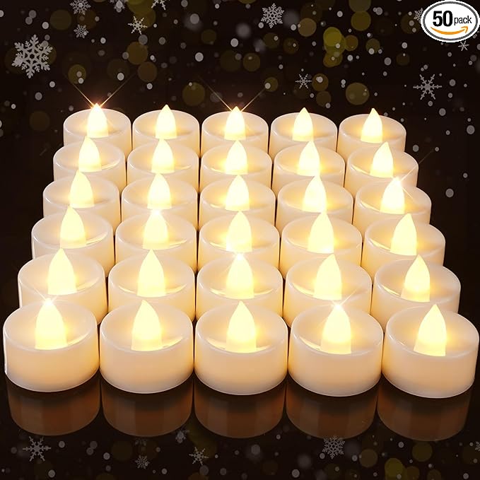 Amagic 50 Pcs Flickering Flameless Tea Lights Battery Operated, 200+ Hours Long Lasting Electric Candle for Wedding Table Centerpiece, Home Decor, Gift, Holiday Decor