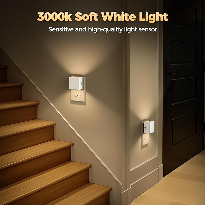 DORESshop LED Night Lights Plug into Wall [2 Pack], Plug in Nightlight, 3 Level Brightness Adjustable Night Light, Dusk to Dawn Sensor, Nightlights for Adults, Bedroom, Bathroom, Hallway, White