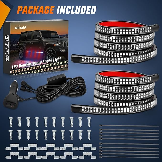 Nilight 2PCS 70 Inch Emergency Strobe Lights Strip 1125 LED Running Board Marker Light Red Blue Flexible Side Flashing Warning Caution Safety Waterproof for Truck Construction Vehicles Pickup