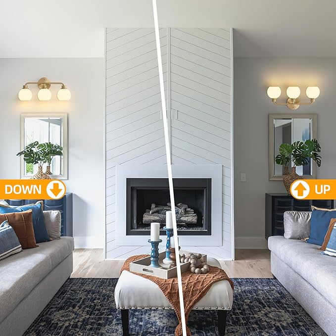 Bathroom Light Fixtures Gold Vanity Light 3 Light Wall Sconces Lighting Brushed Brass Lights with Milk Globe Glass Shades Bath Wall Lamp for Mirror Kitchen Living Room Bedroom Hallway