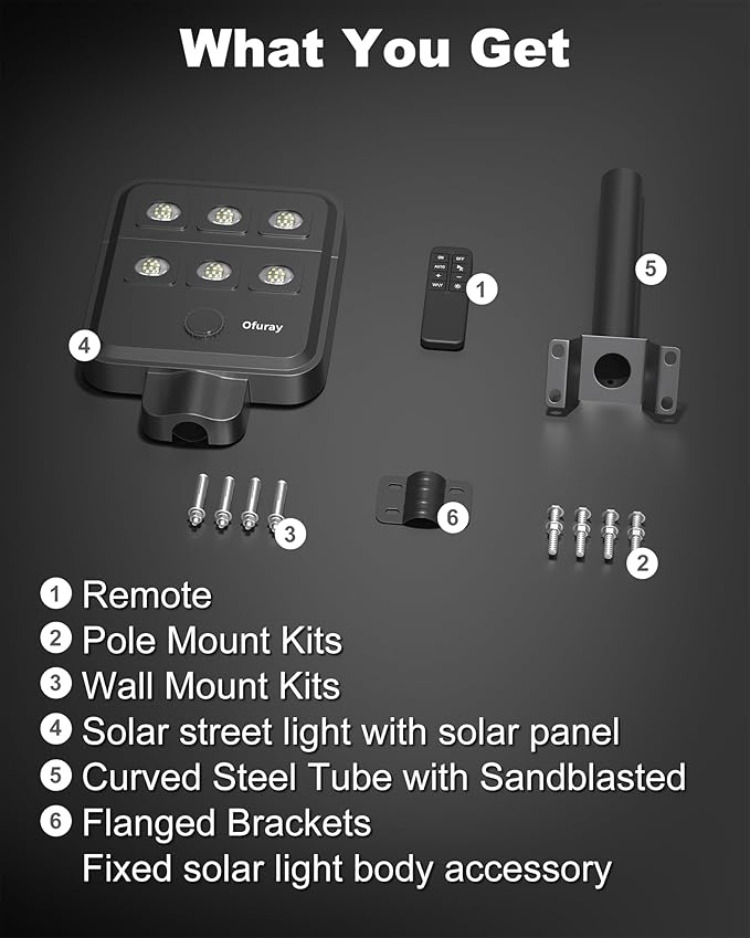 Ofuray Of-5000W Solar Street Lights Outdoor – Super Flood Lighting 60LED, Lights up 2,200 sq.ft with Motion Sensor, 18Ah Power Solar Panel, IP67 Dusk to Dawn Security Commercial for Yard, Parking Lot