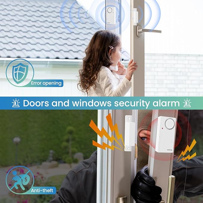 HENDUN Door Alarms When Opened with Remote, Door Bells Chimes, Door Security Sensor (2pack All Batteries Included)