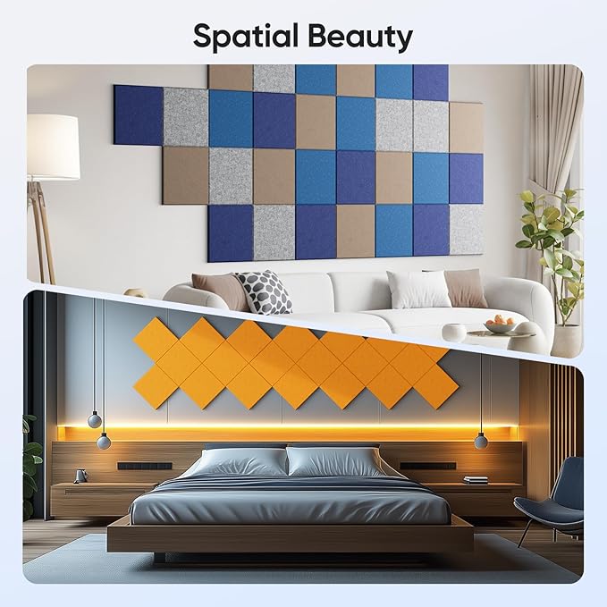 12 Pack 12" X 12" X 0.4" Acoustic Panels for Wall Sound Absorbing,Square Self-Adhesive Sound Panels, High Density Suitable for Multiple Scenarios(Orange)