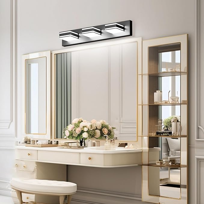 Ralbay LED Modern Bathroom Vanity Lights Black 3-Light 24inch Matte Black Modern Acrylic Bathroom Wall Lighting Fixtures Over Mirror