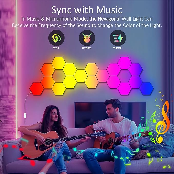 JIMIMORO Big Hexagon LED Light - 8 Pack Smart RGB Hexagon LED Panels Wall Lights with APP & Remote Control Cool Music Sync Gaming Lights for Living Room, Bedroom, Gaming Room, Kids, Adults