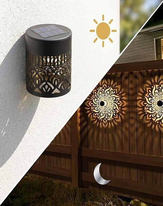 Decorative Solar Mandala Lights, 2027 New Solar Mandala Lights Outdoor, Waterproof Metal Solar Fence Lights, Warm White LED Shadow Projector, Solar Powered Garden Decor for Patio, Porch, Wall (3set)