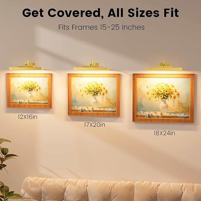 Picture Frame Light, 12" Rechargeable Wireless Battery Powered Lighting, Dimmable LED with Remote 3CCT for Wall Art Gallery Display (Gold)