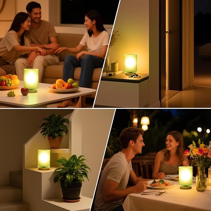 Battery Operated Lamp, Cordless Table Lamp with Timer, Desk Bedside Lamps with LED Warm Light, Glass Small Table Lamp for Bedroom, Bathroom, Living Room, Home Decor - Matte Green