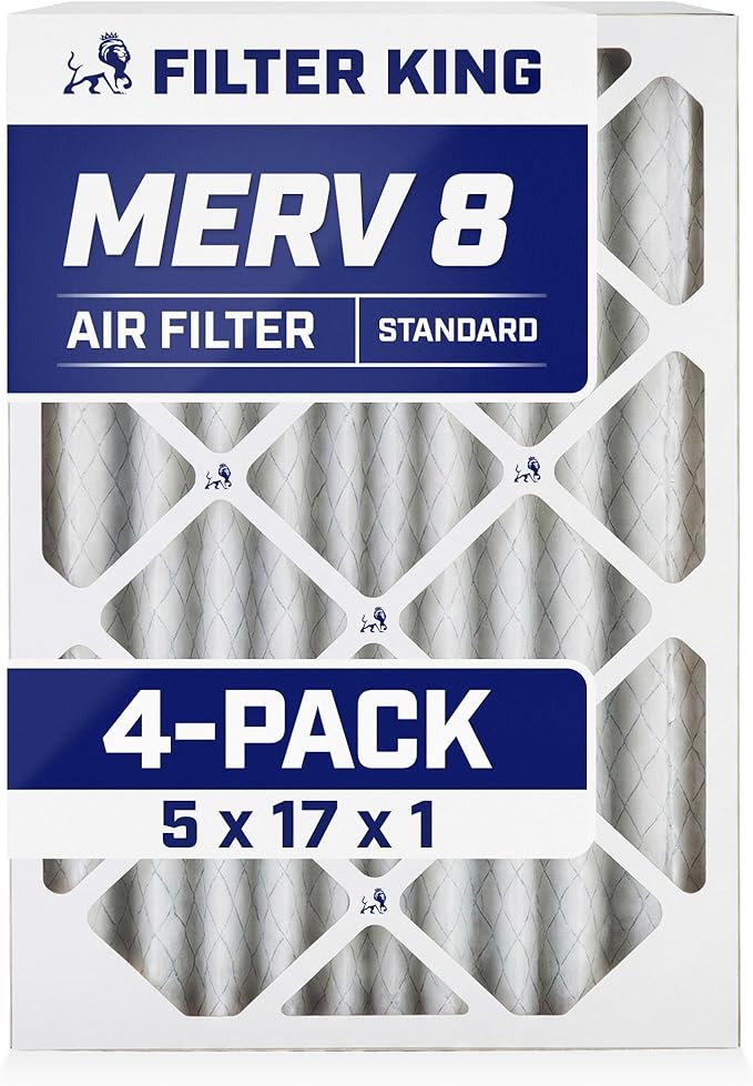 Filter King 5x17x1 Air Filter | 4-PACK | MERV 8 HVAC Pleated A/C Furnace Filters | MADE IN USA | Actual Size: 5 x 17 x .75"