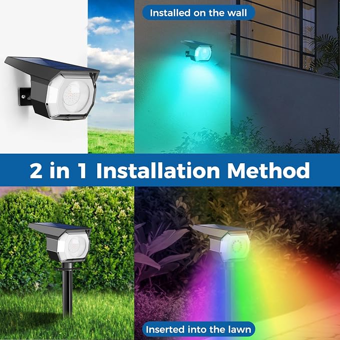 Peasur 2 Pack Solar Spot Lights Outdoor Color Changing, 7 Modes Halloween RGB Solar Powered Waterproof Spotlight, Landscape Lighting for Outside Yard Garden Pathway