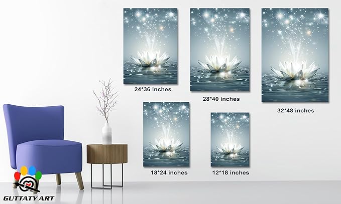 GUTTATY Zen Floral Canvas Wall Art, Water Lily Bloom Picture, Lotus Flower Canvas Art Print, Spiritual Zen Wall Picture, Meditation Spiritual Zen Flower Print for Yoga Spa Spiritual Room 18x24 inch